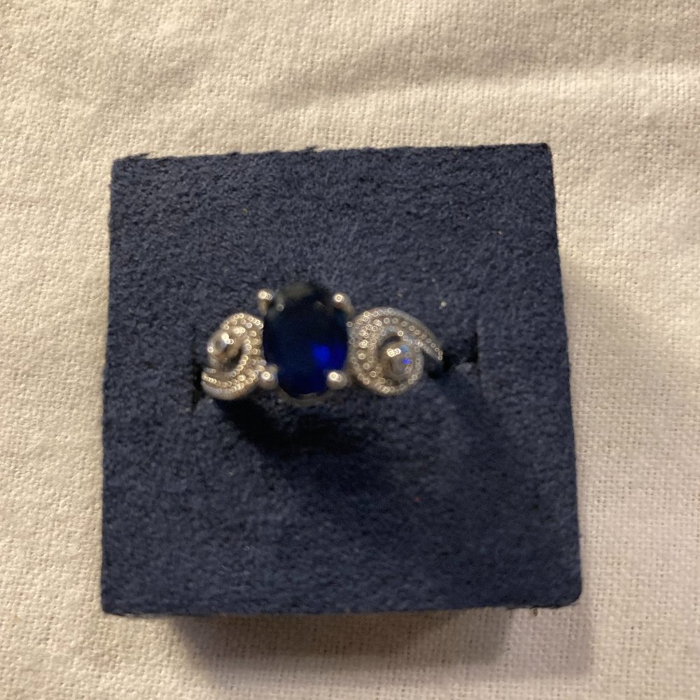 Silver tone Faux Sapphire size 8 Ring